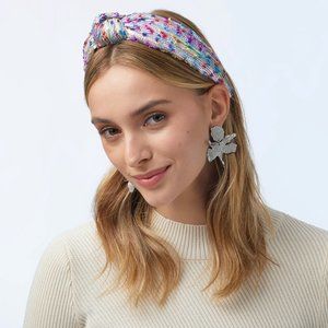 LELE SADOUGHI SILVER METALLIC CONFETTI KNOTTED HEADBAND WITH DUSTBAG